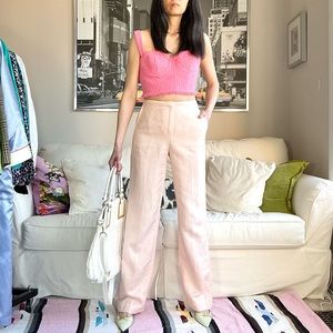 Pastel pink/peach linen blend straight leg pant